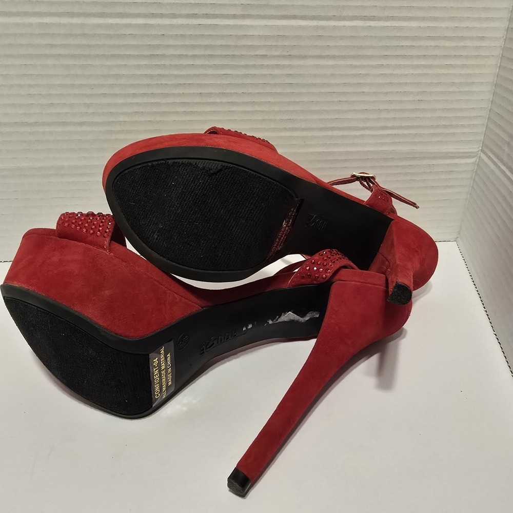 Rouge Helium Red Rhinestone Platform Sandals Stiletto High Heels Womens Size 8 - Picture 6 of 7